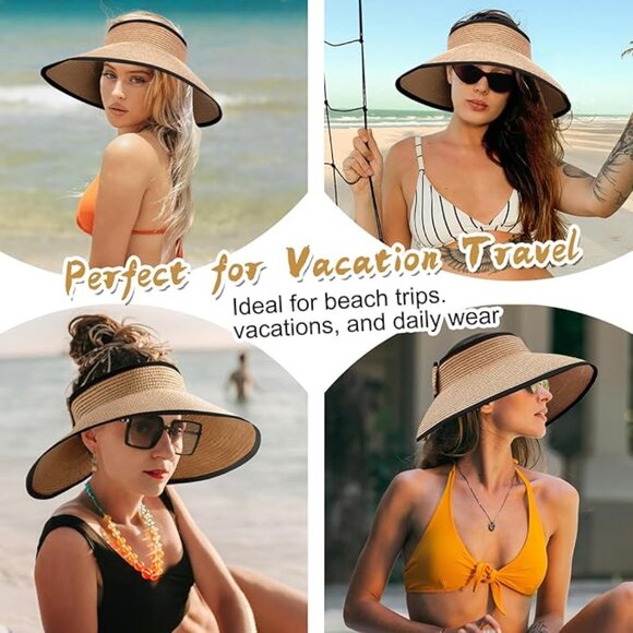 Women\'s Sun Visor Hats Wide Brim Straw Beach Hat Ponytail Hats main image 4